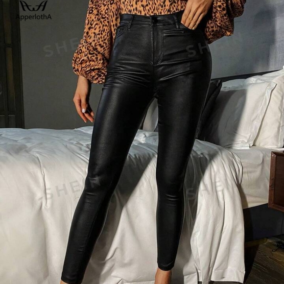 SHEIN Apperloth A High Waist PU Vegan Leather Skinny Pants NWT Size L - Picture 3 of 10